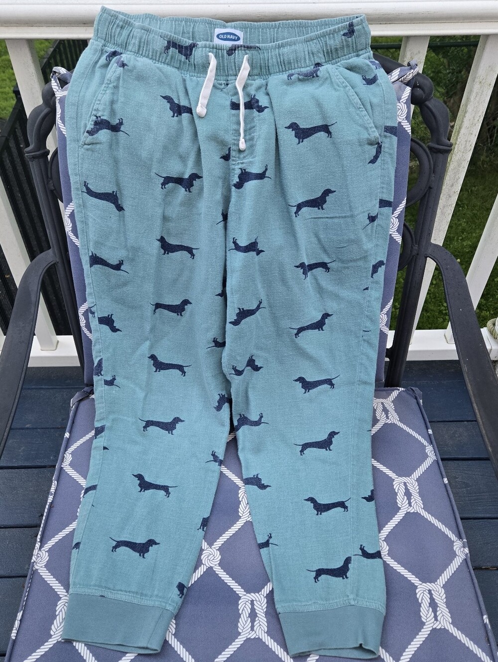 Old Navy Men's Flannel Joggers Dachshund Wiener Dog Pajama Pants Teal Blue Small